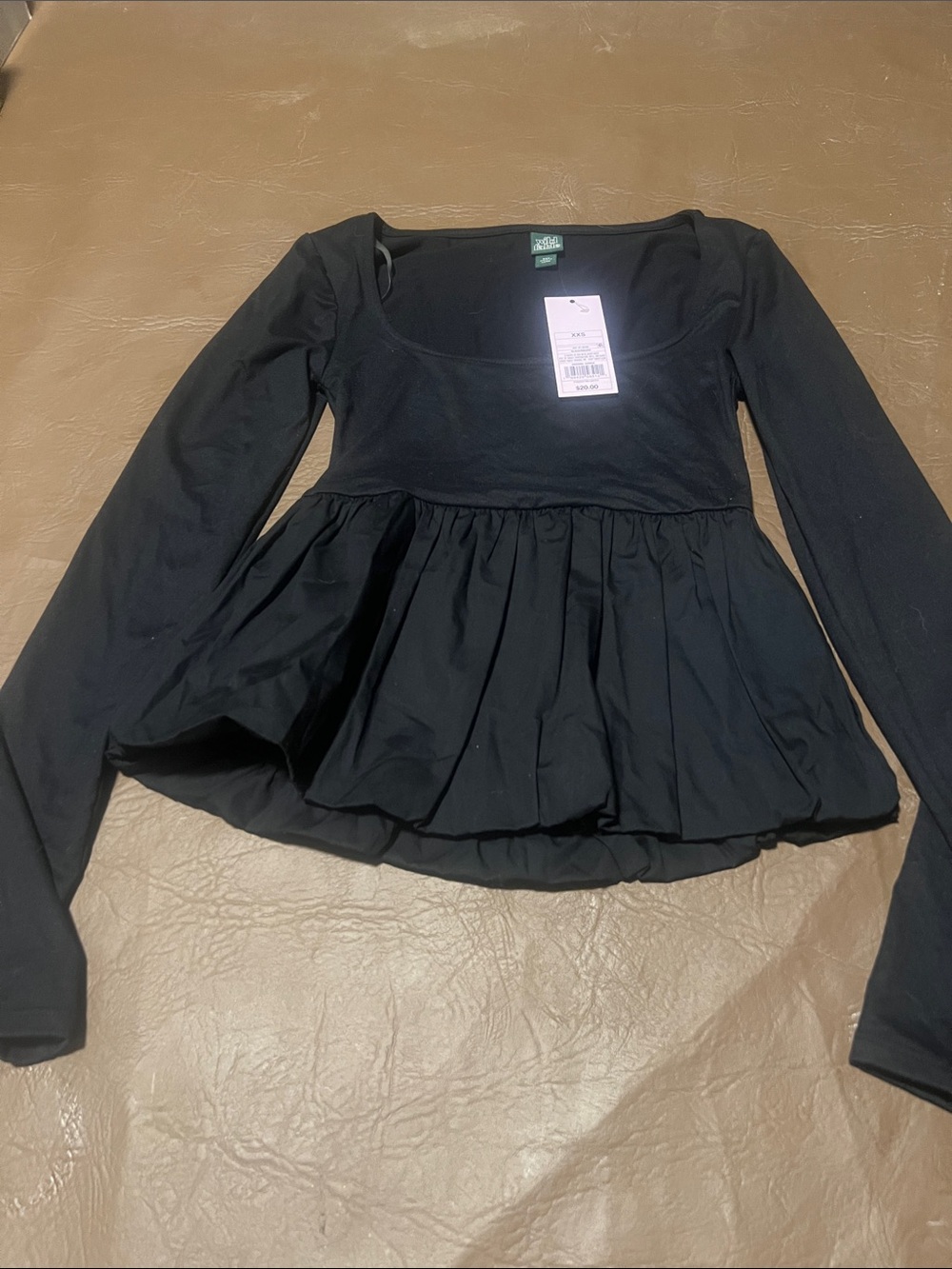 wild fable Black Long-Sleeve Peplum Top